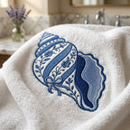 Blue White Chinoiserie Conch Shell Embroidery Design, Floral Nautical Coastal Machine File, 5 sizes, Digital Download - image 5