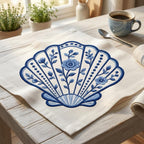 Chinoiserie Scallop Shell Embroidery Design, Blue Floral Coastal Seashell Machine File, 5 sizes, Digital Download - image 4