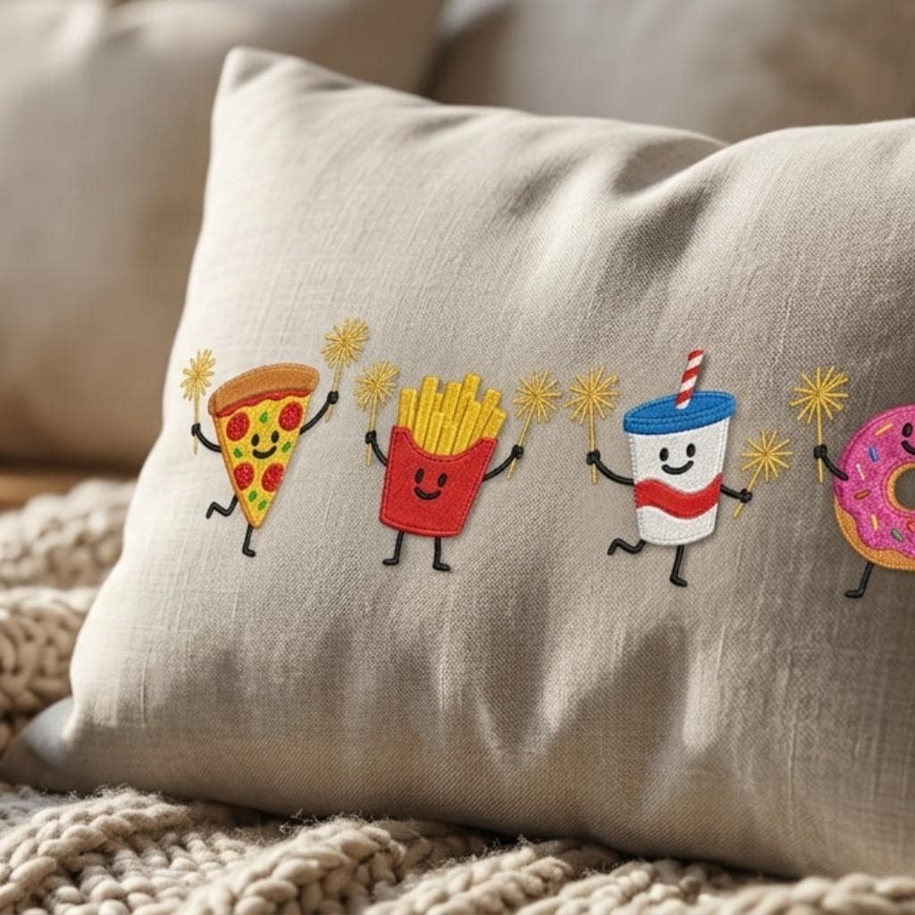 Summer Treat Embroidery Design, Pizza Fries Soda, Funny Cute Food, Patriotic Holiday Embroidery File, 5 sizes, Digital Download - image 7