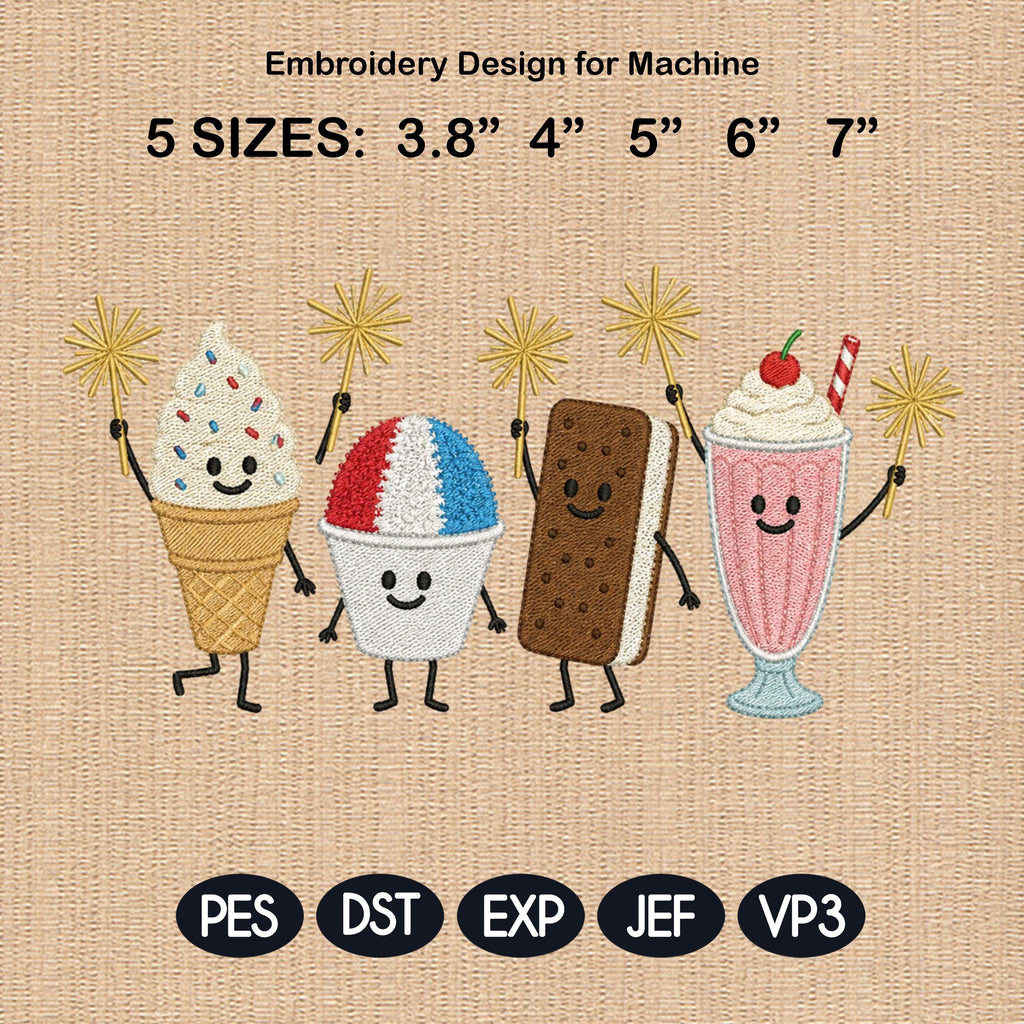 Funny Ice Cream Cupcake S’mores Embroidery, Cute Summer Food Machine Design, Patriotic Bundle, 5 sizes, Digital Download