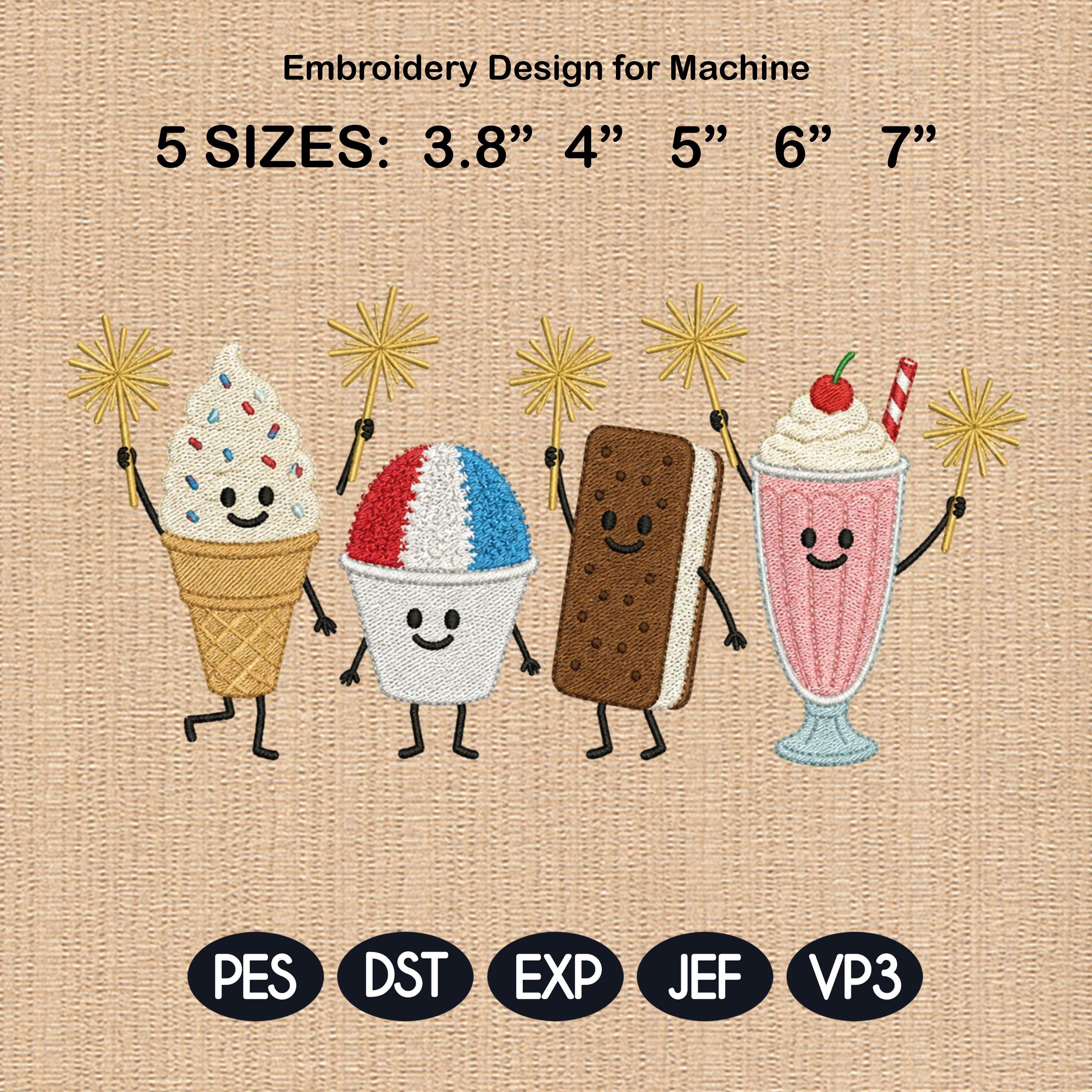 Funny Ice Cream Cupcake S’mores Embroidery, Cute Summer Food Machine Design, Patriotic Bundle, 5 sizes, Digital Download