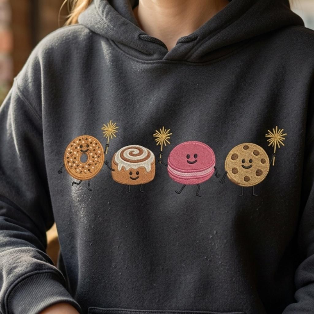 Funny Cute Summer Dessert Embroidery Design, Donut Cinnamon Roll Macaron Cookie, Funny Food Machine Embroidery, 5 sizes, Digital Download - image 3