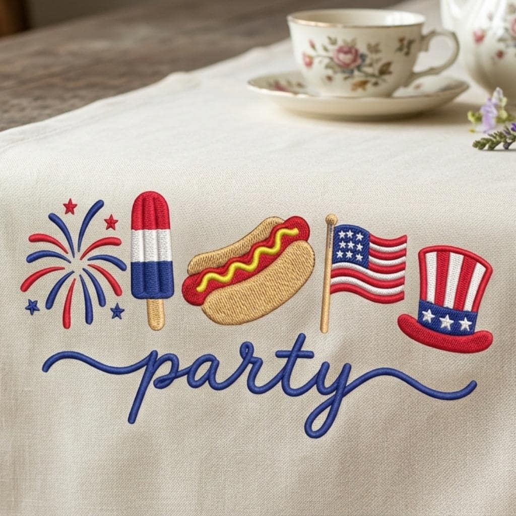 Patriotic 4th of July Embroidery File, American Icons Design, Stars & Fireworks Party, Machine Embroidery, 5 sizes, Digital Download - image 4