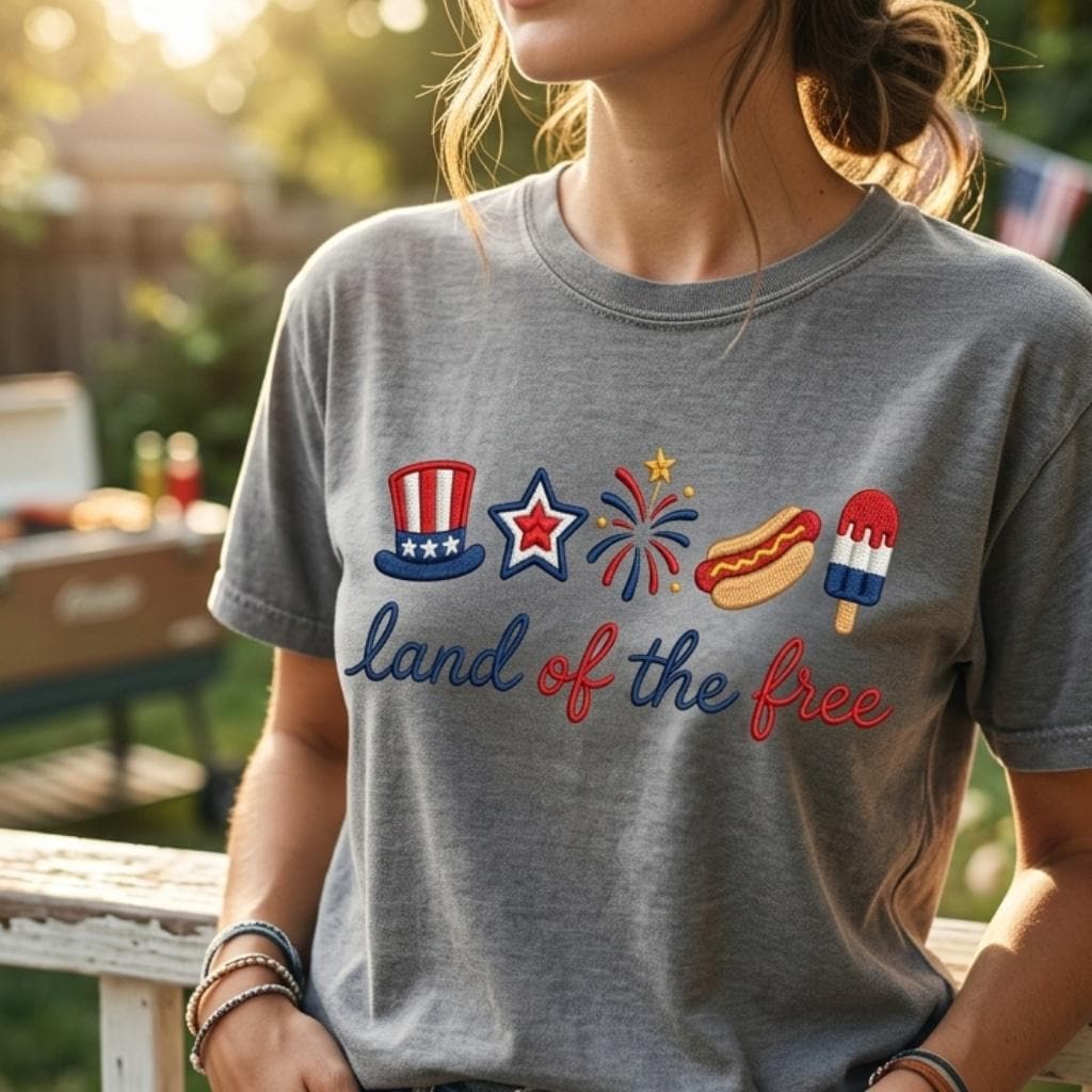 Land of the Free Embroidery File, Patriotic 4th of July Design, USA Flag Hotdog Popsicle, Machine Embroidery, 5 sizes, Digital Download - image 3