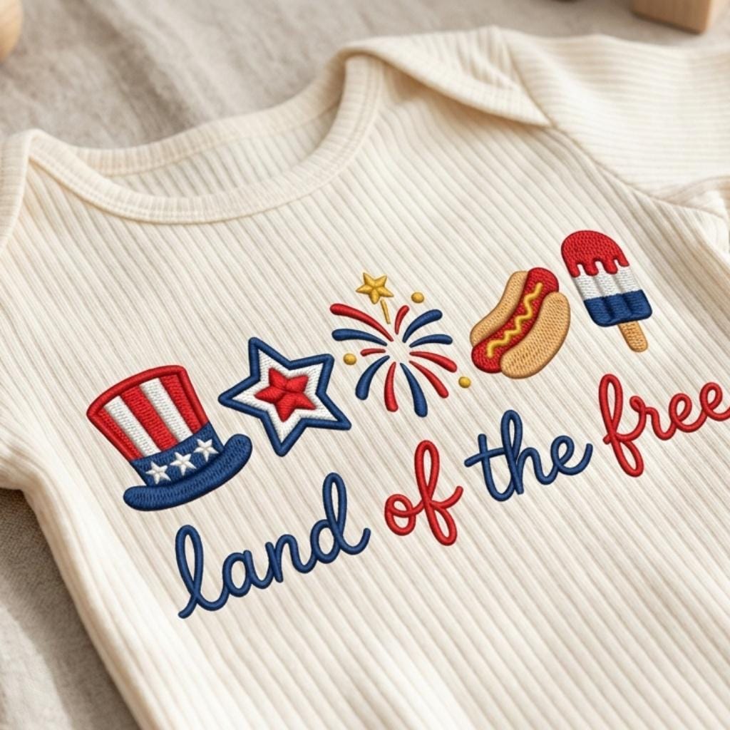 Land of the Free Embroidery File, Patriotic 4th of July Design, USA Flag Hotdog Popsicle, Machine Embroidery, 5 sizes, Digital Download - image 5