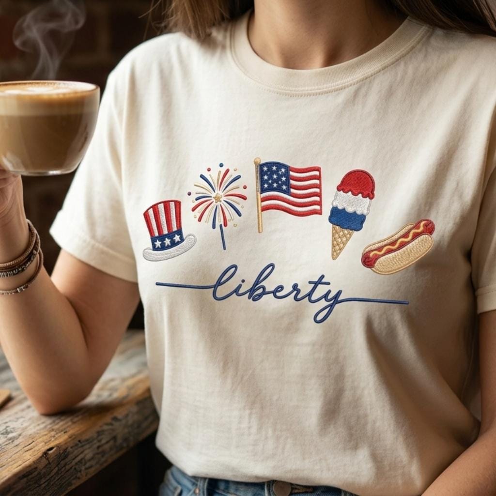 Liberty Fireworks USA Flag Ice Cream Hot Dog Embroidery File, 4th July Independence Day Patriotic Machine Design, 5 sizes, Digital Download - image 3