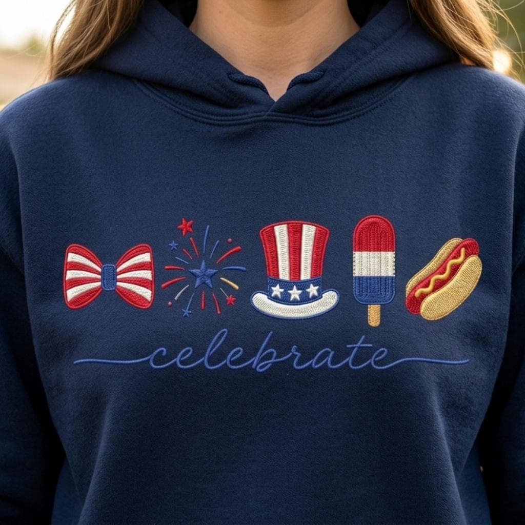 Celebrate America Stars Hat Bow Popsicle Hot Dog Embroidery File, Patriotic 4th July Independence Day USA Icons, 5 sizes, Digital Download - image 3
