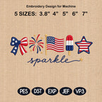 Sparkle Patriotic Bow Fireworks USA Flag Popsicle Hot Dog Embroidery File, 4th July Independence Day Machine, 5 sizes, Digital Download