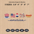 America Fireworks Bow USA Flag Popsicle Hot Dog Star Embroidery File, Patriotic 4th July Independence Day Machine, 5 sizes, Digital Download