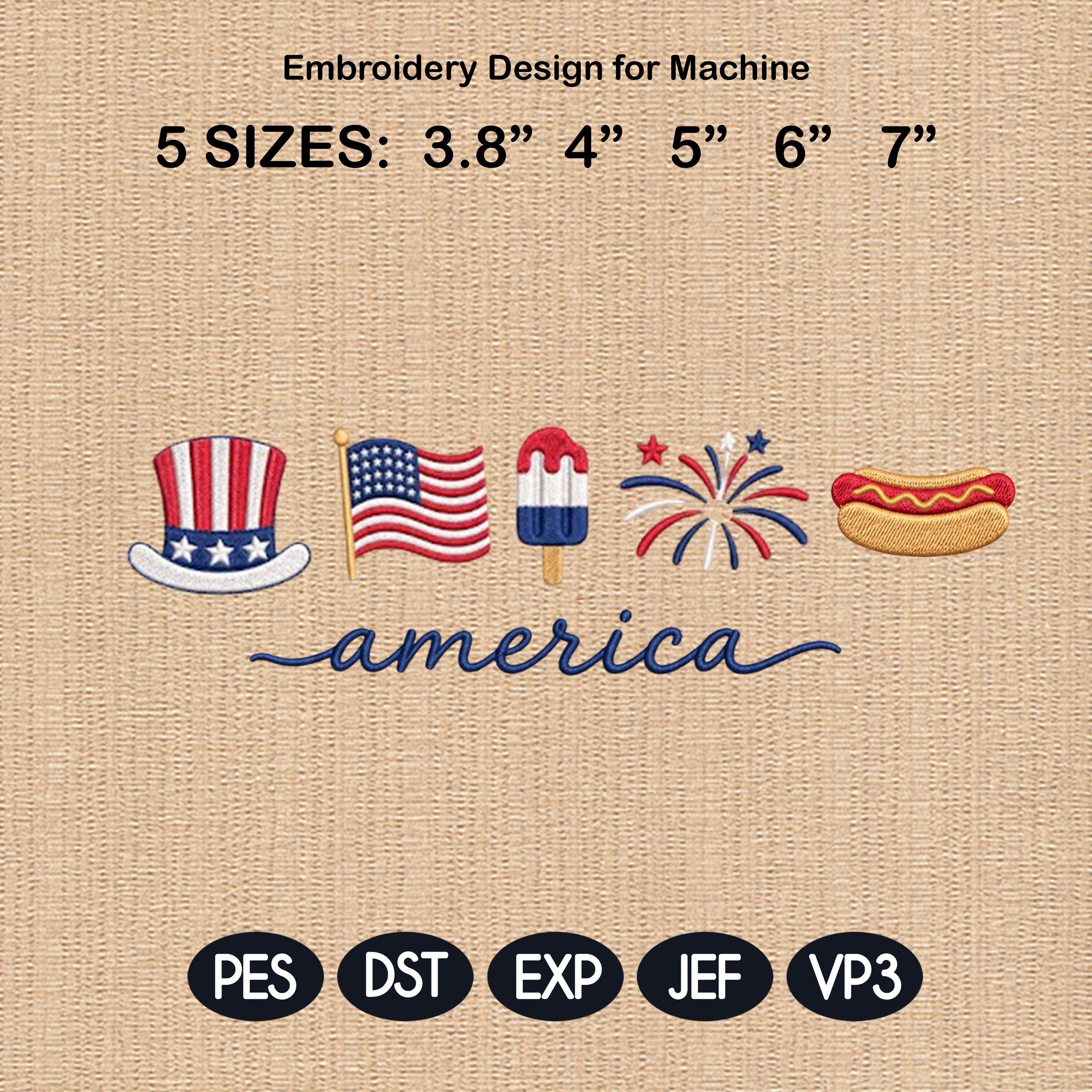 America Fireworks Bow USA Flag Popsicle Hot Dog Star Embroidery File, Patriotic 4th July Independence Day Machine, 5 sizes, Digital Download