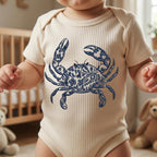Chinoiserie Crab Embroidery Design, Blue Floral Crab Stitch, Nautical Coastal, Marine Animal Machine Embroidery, 5 sizes, Digital Download - image 5
