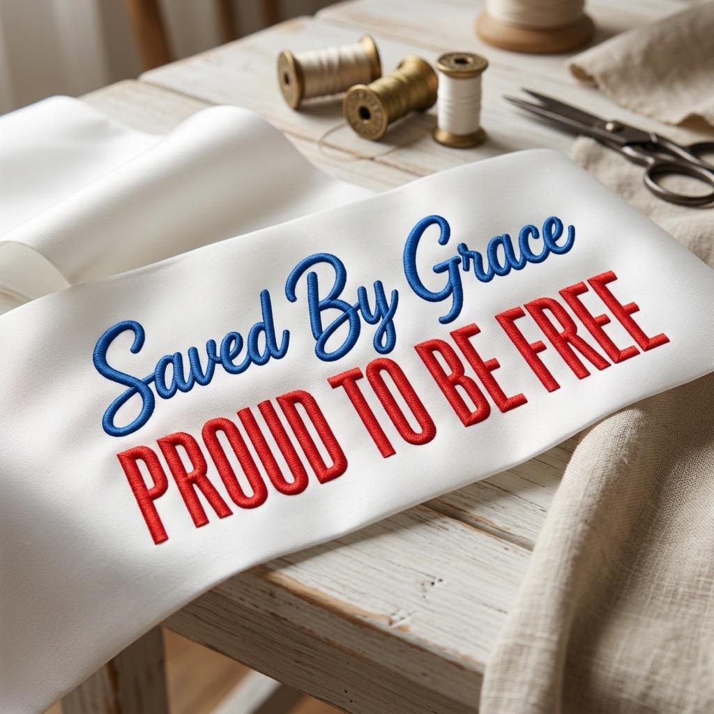 Saved By Grace Embroidery Design, Proud To Be Free Christian Stitch, Patriotic Faith Machine Embroidery, 5 sizes, Digital Download - image 6