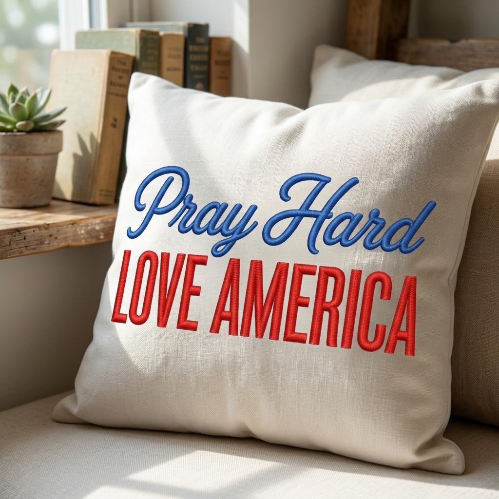 Pray Hard Love America Patriotic Embroidery Design, USA Independence Day Machine Embroidery Pattern, 5 Sizes, Digital Download - image 3