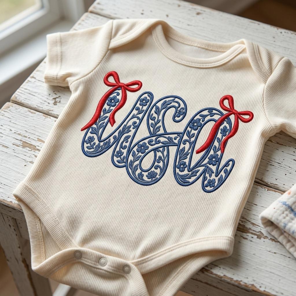 USA Chinoiserie Embroidery Design, Patriotic Bow USA, Blue and White Floral Americana Embroidery, Fourth of July, 5 Sizes, Digital Download - image 6