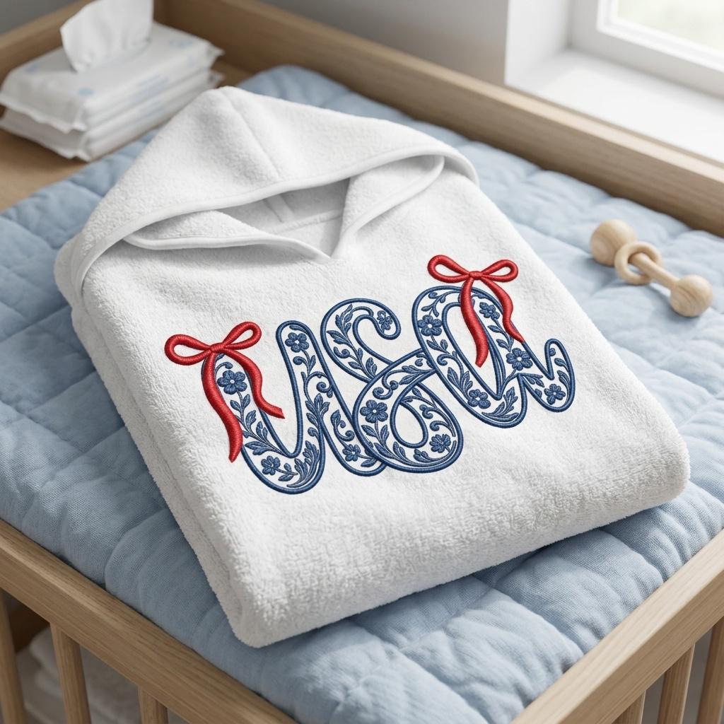 USA Chinoiserie Embroidery Design, Patriotic Bow USA, Blue and White Floral Americana Embroidery, Fourth of July, 5 Sizes, Digital Download - image 5