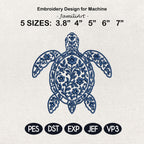 Chinoiserie Turtle Embroidery Design, Blue Floral Sea Turtle Machine Embroidery File, Coastal Preppy Stitch, 5 sizes, Digital Download