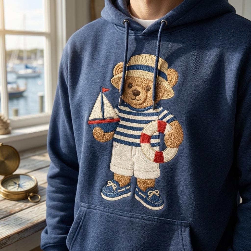 Sailor Teddy Bear Embroidery Design, Nautical Bear Machine Embroidery File, Boat Bear Stitch, 5 sizes, Digital Download - image 3