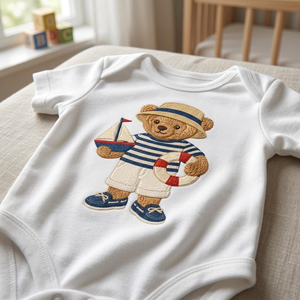 Sailor Teddy Bear Embroidery Design, Nautical Bear Machine Embroidery File, Boat Bear Stitch, 5 sizes, Digital Download - image 5