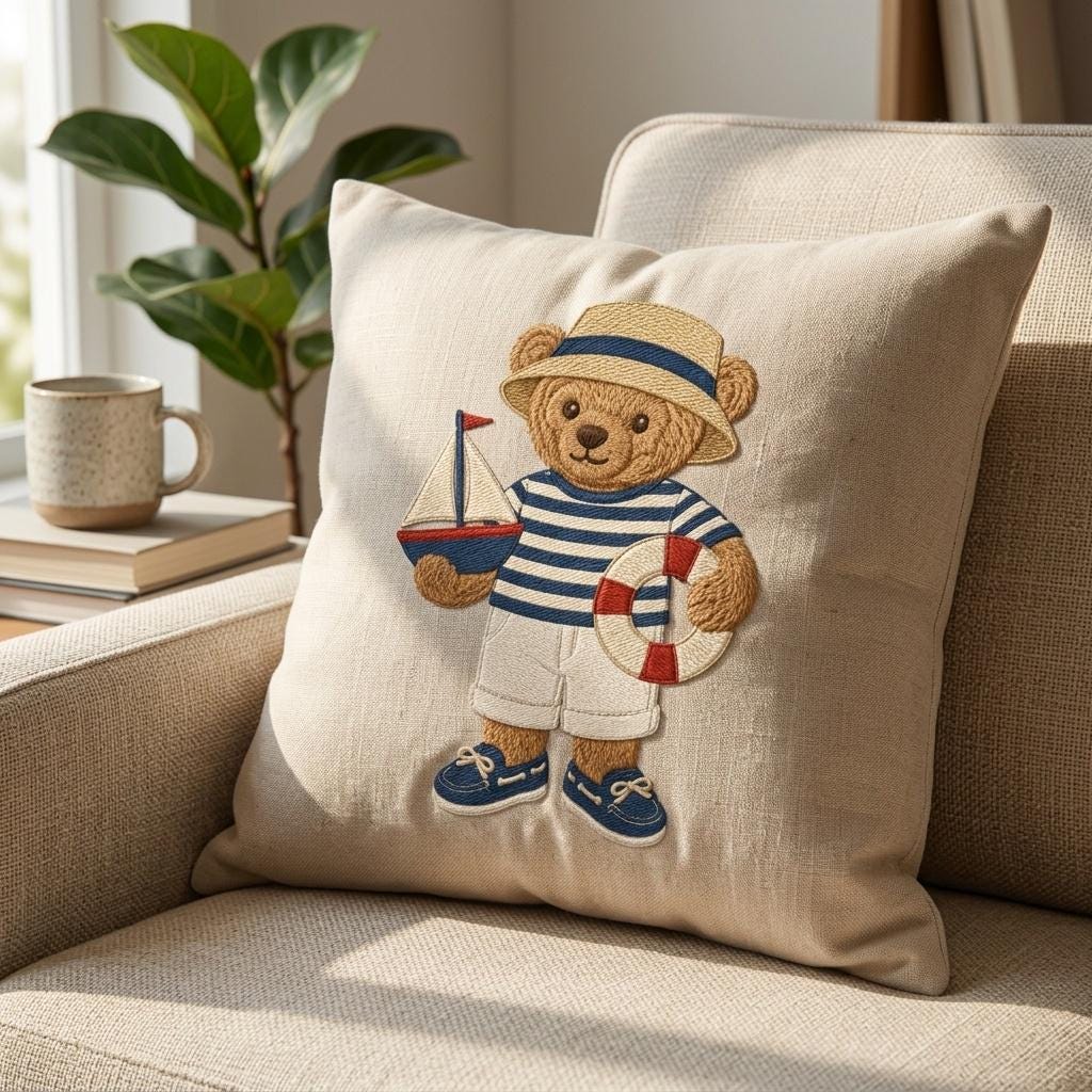 Sailor Teddy Bear Embroidery Design, Nautical Bear Machine Embroidery File, Boat Bear Stitch, 5 sizes, Digital Download - image 7