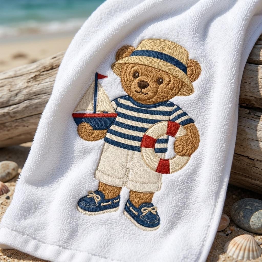Sailor Teddy Bear Embroidery Design, Nautical Bear Machine Embroidery File, Boat Bear Stitch, 5 sizes, Digital Download - image 6