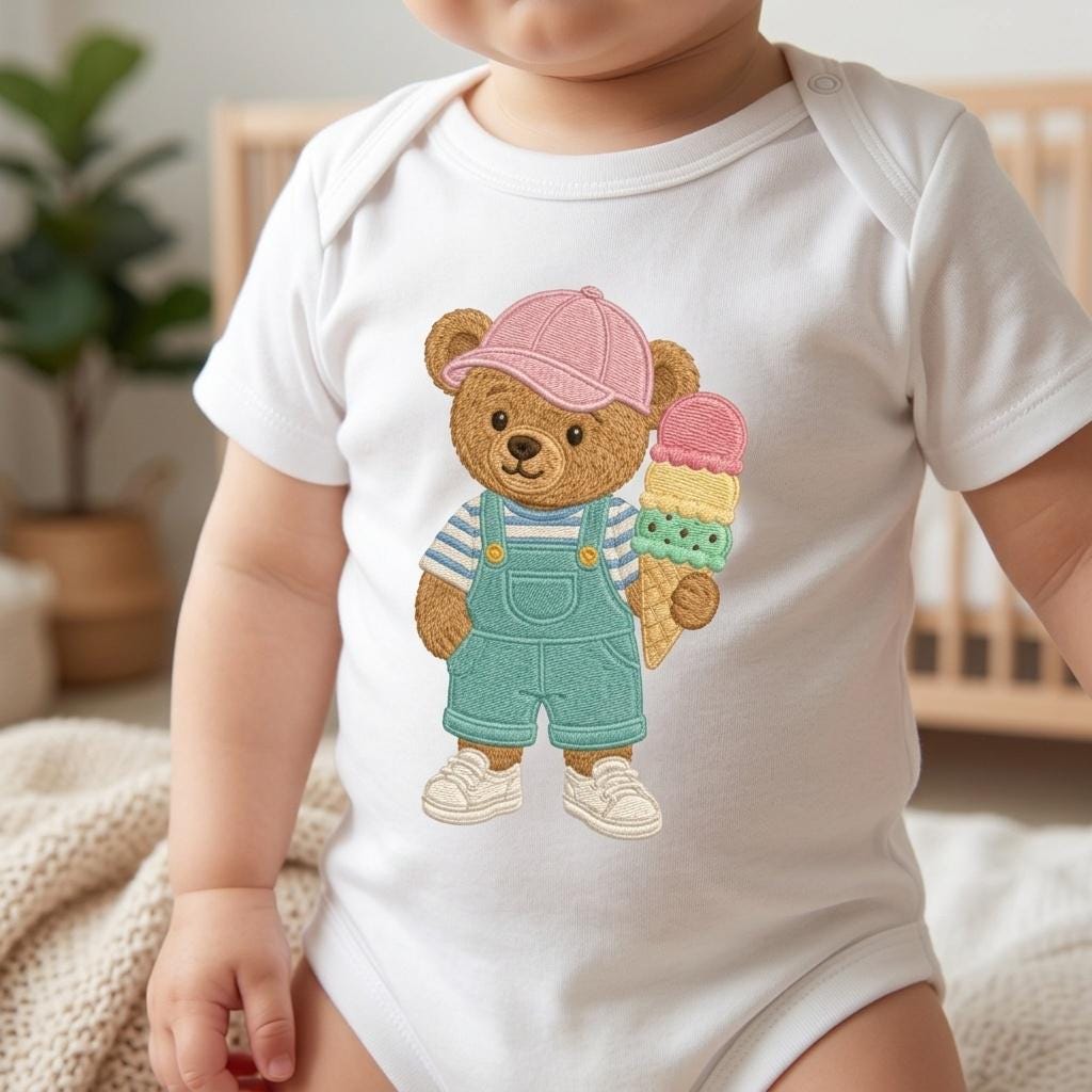 Ice Cream Teddy Bear Embroidery Design, Summer Bear Machine Embroidery File, Cute Dessert Stitch Pattern, 5 sizes, Digital Download - image 5
