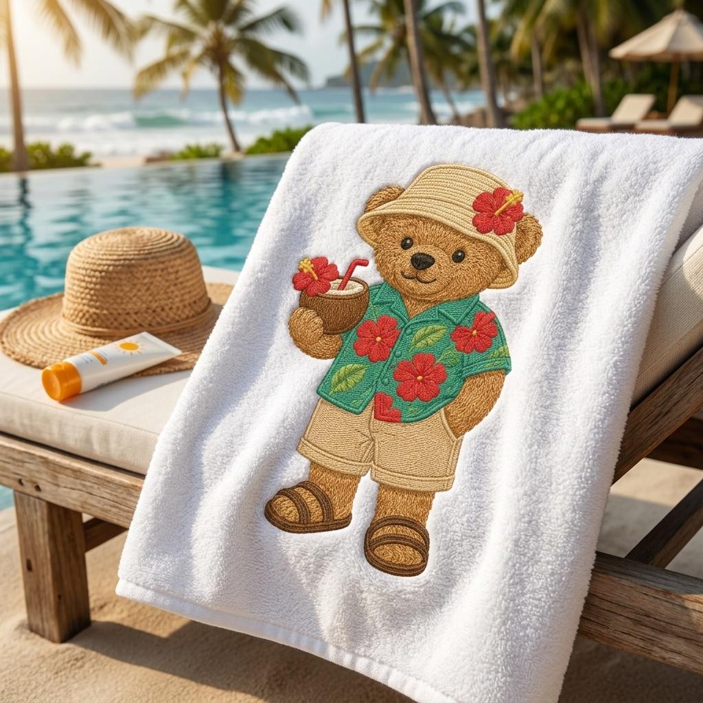 Tropical Teddy Bear Embroidery Design, Hawaiian Bear Machine Embroidery File, Summer Vacation Stitch Pattern, 5 sizes, Digital Download - image 5