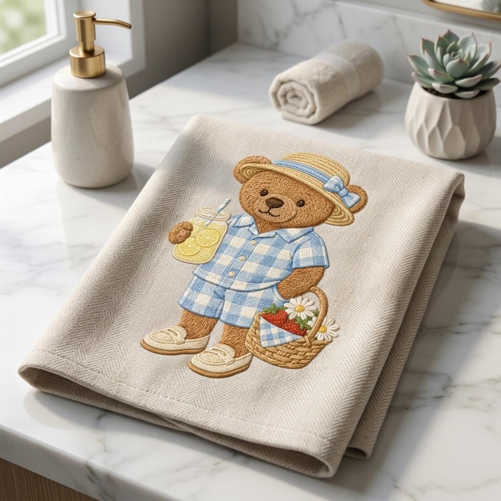 Picnic Teddy Bear Embroidery Design, Lemonade Bear Machine Embroidery File, Summer Basket Stitch Pattern, 5 sizes, Digital Download - image 6