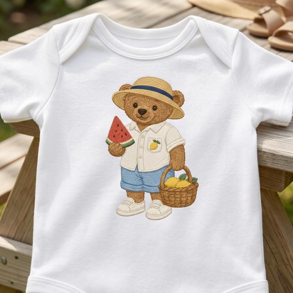 Watermelon Teddy Bear Embroidery Design, Summer Fruit Bear Machine Embroidery File, Cute Stitch Pattern, 5 sizes, Digital Download - image 4