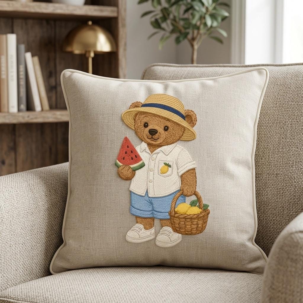 Watermelon Teddy Bear Embroidery Design, Summer Fruit Bear Machine Embroidery File, Cute Stitch Pattern, 5 sizes, Digital Download - image 6