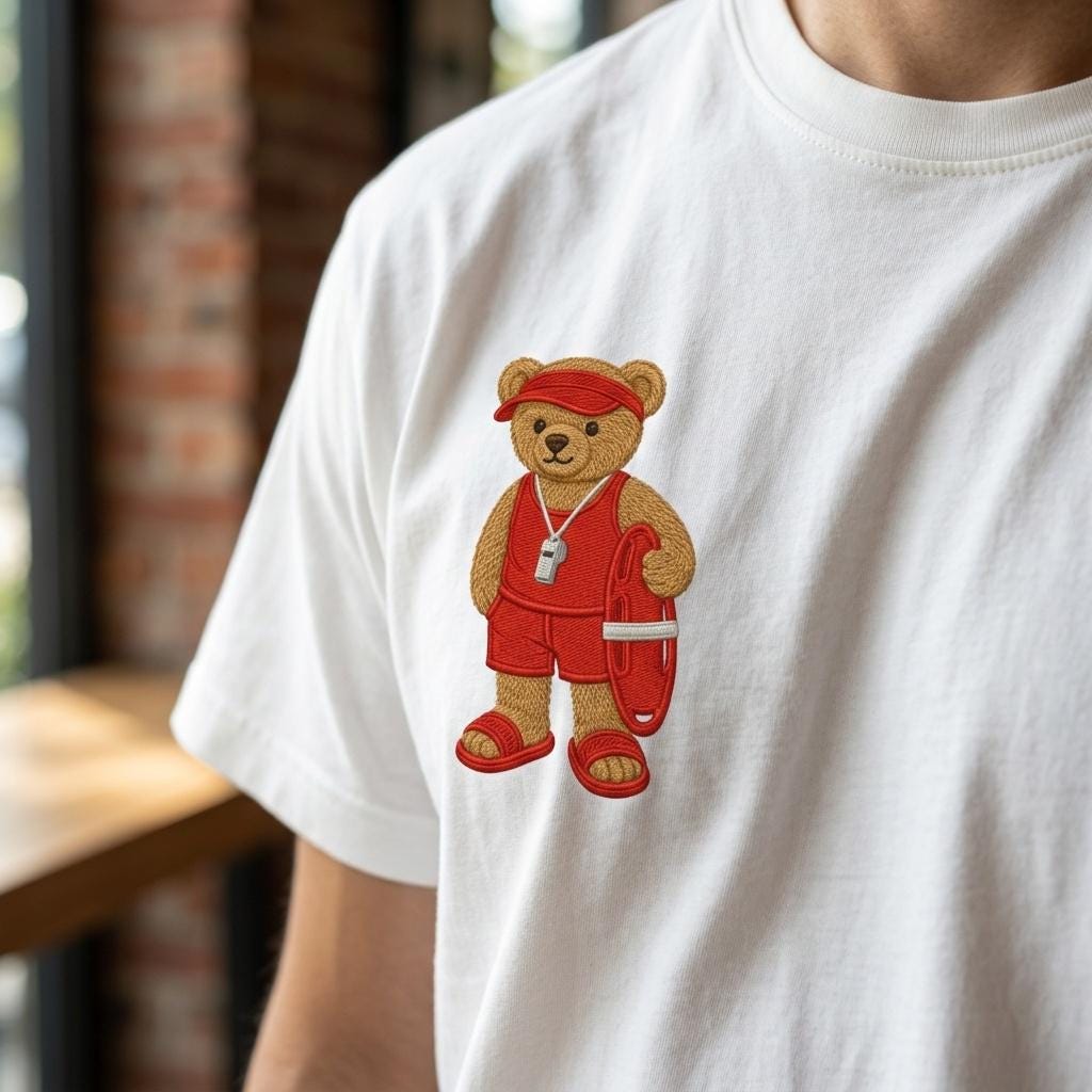 Lifeguard Teddy Bear Embroidery Design, Beach Rescue Bear Machine Embroidery File, Summer Stitch Pattern, 5 sizes, Digital Download - image 3