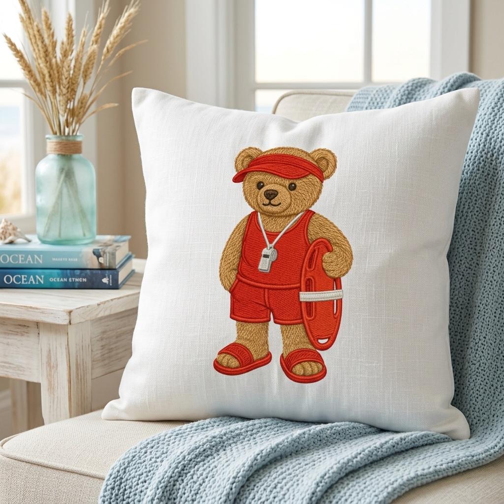 Lifeguard Teddy Bear Embroidery Design, Beach Rescue Bear Machine Embroidery File, Summer Stitch Pattern, 5 sizes, Digital Download - image 6
