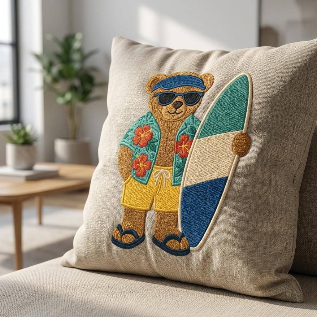 Surfing Teddy Bear Embroidery Design, Beach Surf Bear Machine Embroidery File, Tropical Summer Stitch Pattern, 5 sizes, Digital Download - image 6