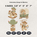 Cowboy Teddy Bear Embroidery Bundle, Western Bear Rocking Horse Wagon Cactus Machine Embroidery File, 5 sizes, Digital Download