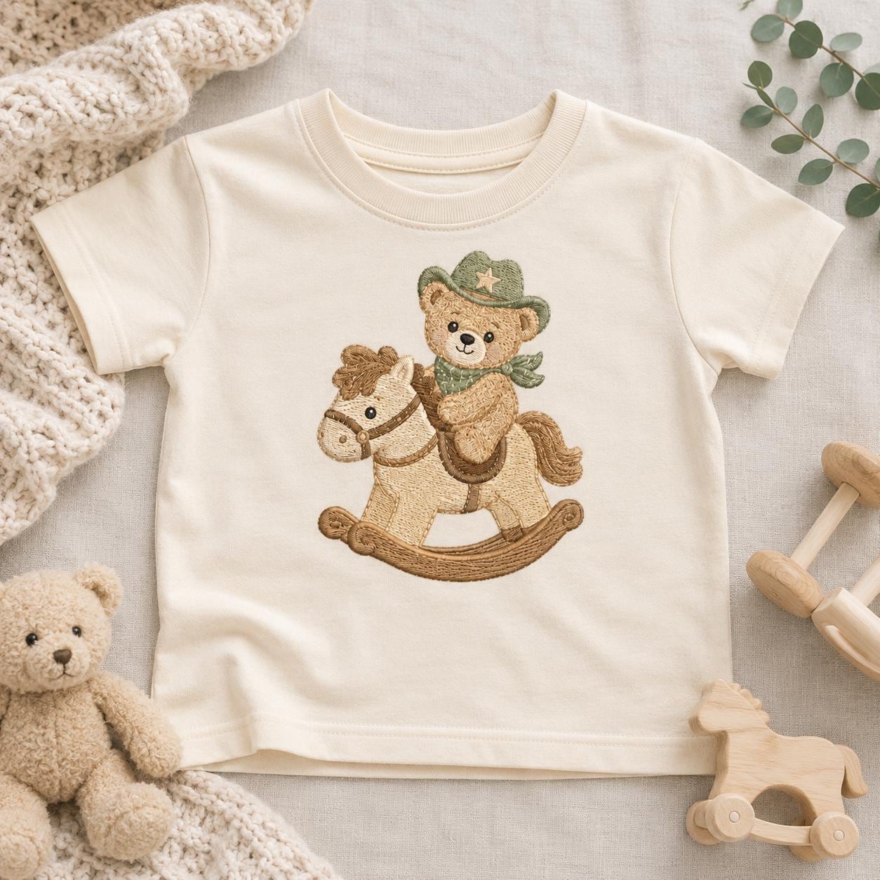 Cowboy Teddy Bear Embroidery Bundle, Western Bear Rocking Horse Wagon Cactus Machine Embroidery File, 5 sizes, Digital Download - image 3