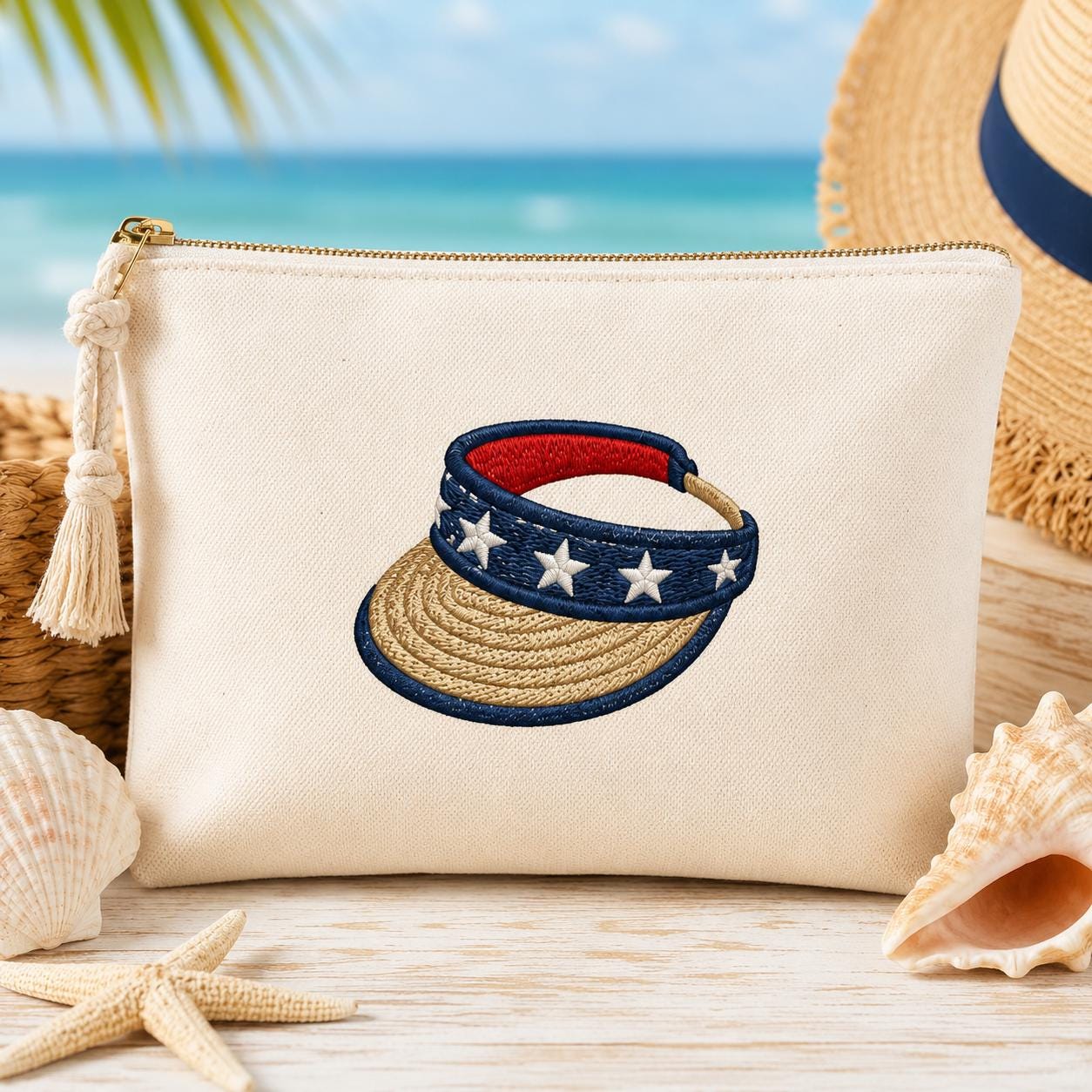Patriotic Summer Beach Embroidery Bundle, 4th of July Machine Embroidery, Coastal Vacation Embroidery Design Set, 5 Sizes, Digital Download - image 3
