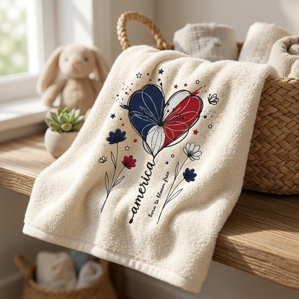 America Heart Flower Embroidery Design, Patriotic Floral Heart Embroidery File, USA Independence Day Sketch Art, 5 Sizes, Digital Download - image 5