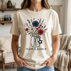 Faith And Freedom Floral Jar Embroidery Design, Patriotic Wildflower Embroidery, USA Independence Day Flower Art, 5 Sizes, Digital Download - image 4