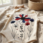 USA Daisy Flower Embroidery Design, Patriotic Floral Sketch Embroidery File, American Independence Day Flower Art, 5 Sizes, Digital Download - image 3