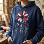 USA Daisy Flower Embroidery Design, Patriotic Floral Sketch Embroidery File, American Independence Day Flower Art, 5 Sizes, Digital Download - image 5