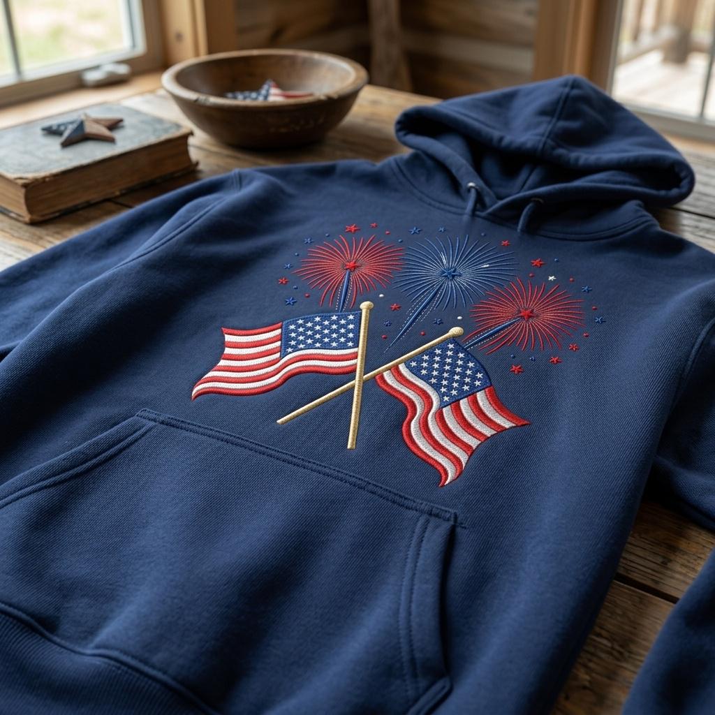 Crossed American Flags Embroidery Design, Patriotic Fireworks File, USA Independence Day Pattern, 4th Of July, 5 Sizes, Digital Download - image 5