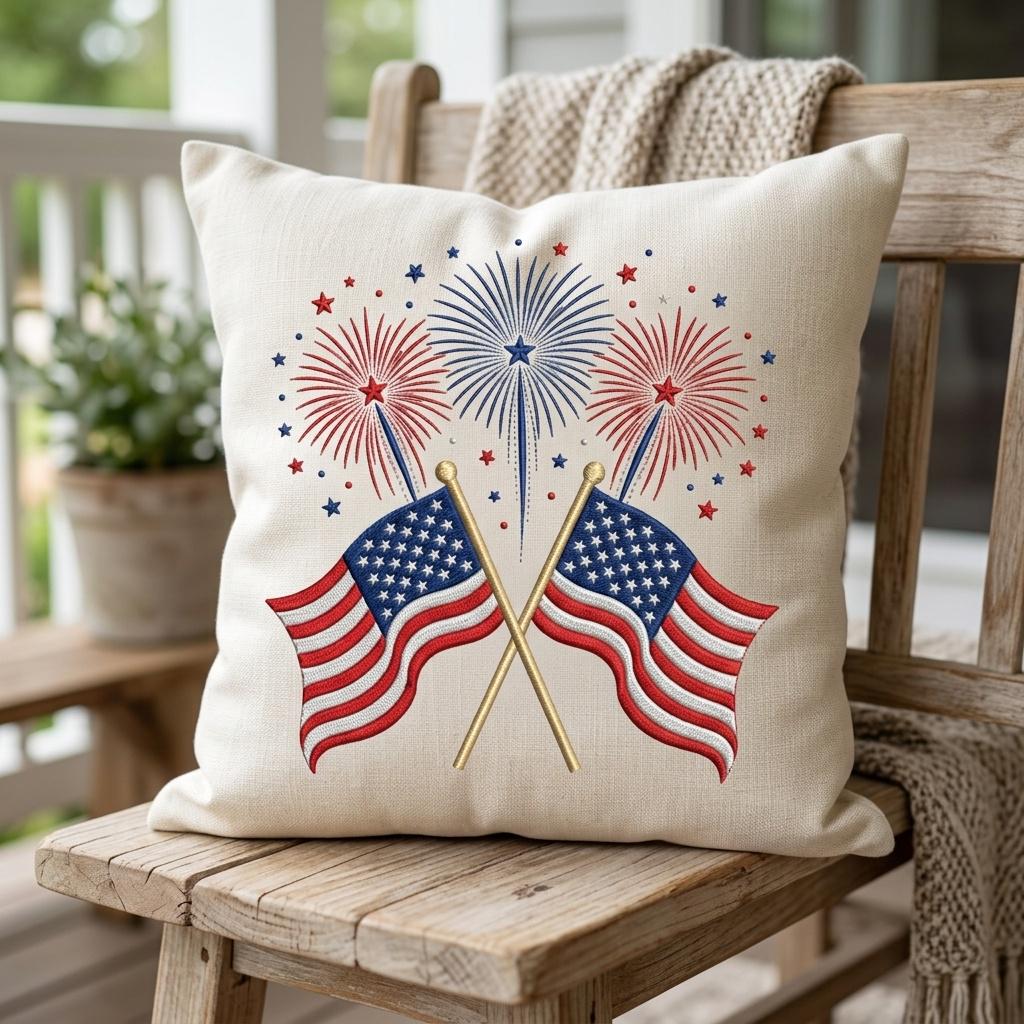 Crossed American Flags Embroidery Design, Patriotic Fireworks File, USA Independence Day Pattern, 4th Of July, 5 Sizes, Digital Download - image 6