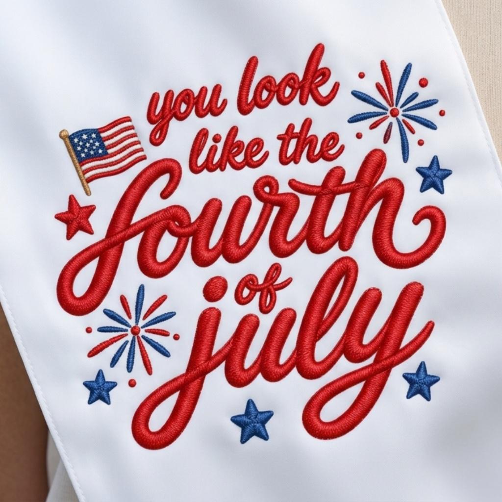 You Look Like The Fourth Of July Embroidery Design, Patriotic Quote File, American Flag Fireworks Pattern, 5 Sizes, Digital Download - image 3