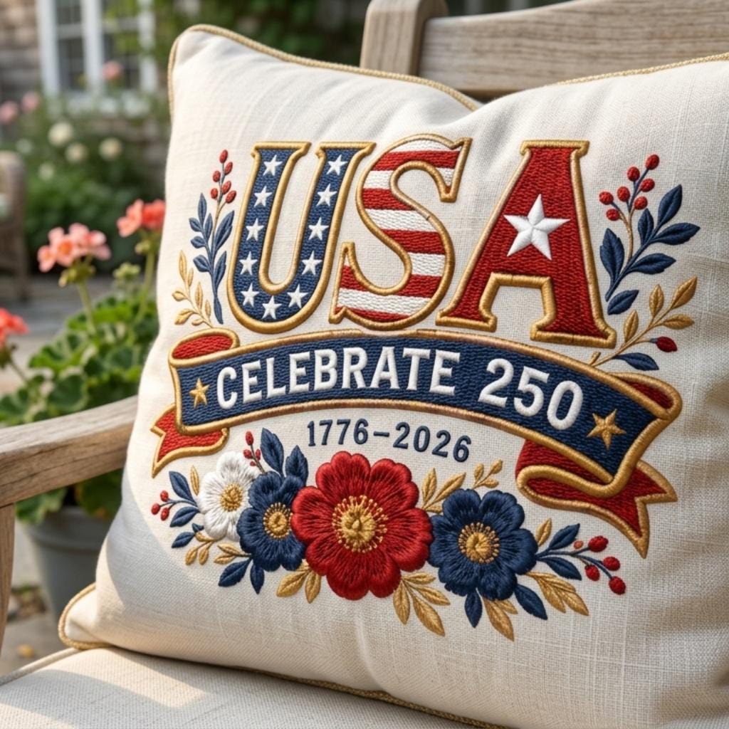 USA 250 Years Of Freedom Embroidery Design, America 250th Anniversary Floral Embroidery, Patriotic 1776-2026 File, 5 Sizes, Digital Download - image 3