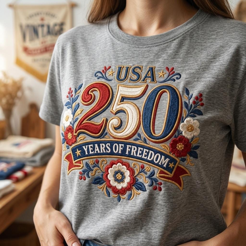 America 250 Embroidery Design, Semiquincentennial Patriotic Floral Art, USA 1776-2026 Anniversary, Independence Day, Digital Download - image 3