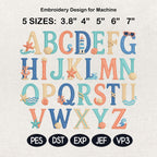 Coastal Embroidery Alphabet Font, Beach Sea Life Letter Set, Summer Ocean Embroidery Letters, Name Monogram Font, 5 sizes, Digital Download