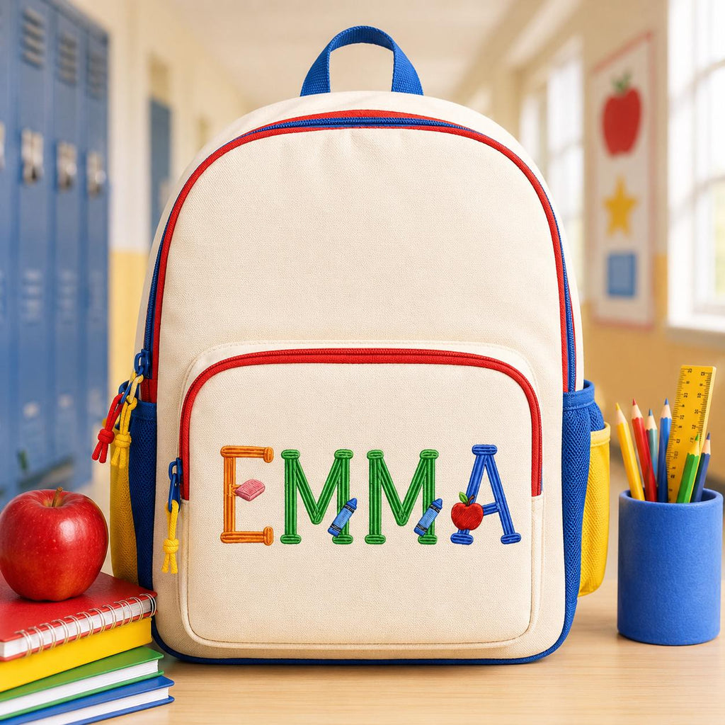 School Alphabet Embroidery Font, Teacher Classroom Letter Set, Back To School Embroidery Letters, Name ABC Font, 5 sizes, Digital Download - image 3