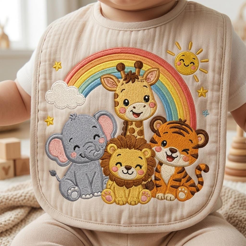 Cute Safari Animals Embroidery Design with Rainbow, Lion Elephant Giraffe Tiger Machine Embroidery File, 5 sizes, Digital Download - image 5