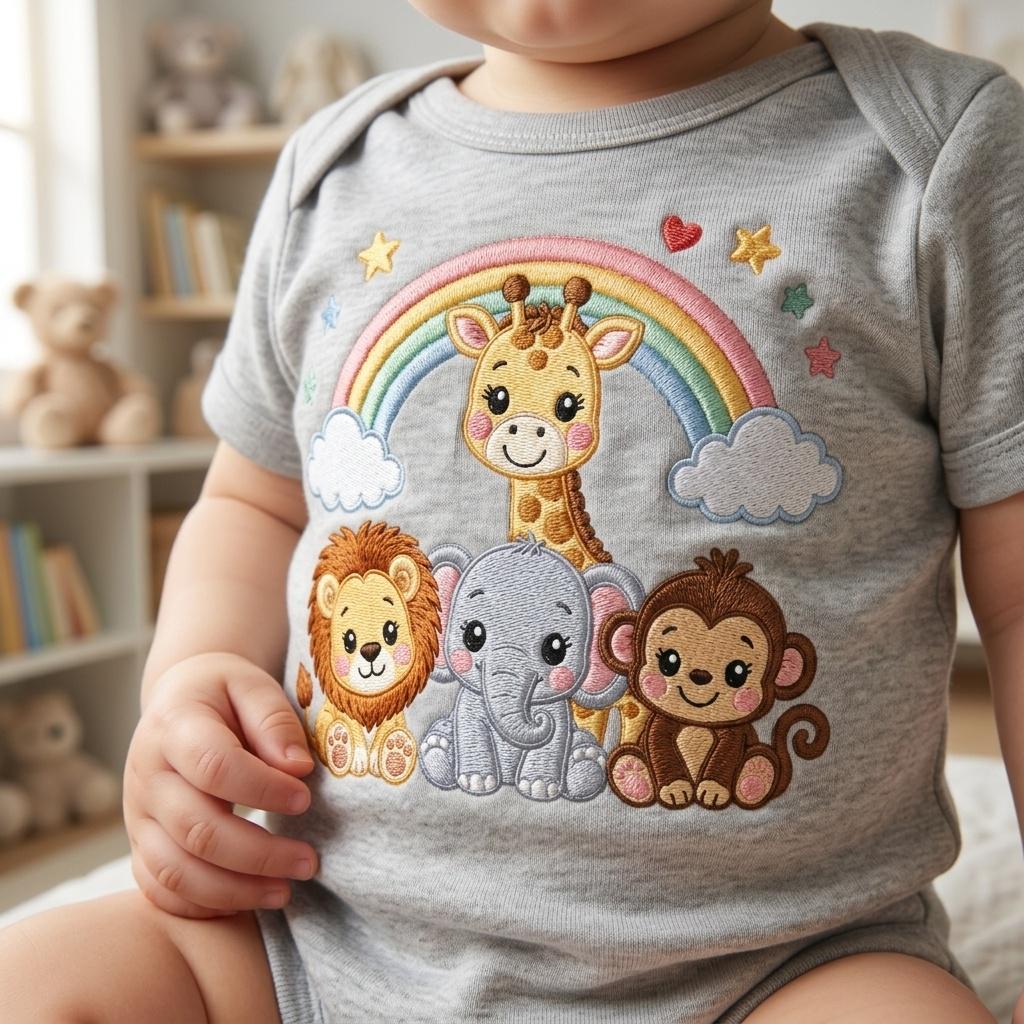Safari Animals Rainbow Embroidery Design, Lion Elephant Giraffe Monkey Machine Embroidery File, 5 sizes, Digital Download - image 7