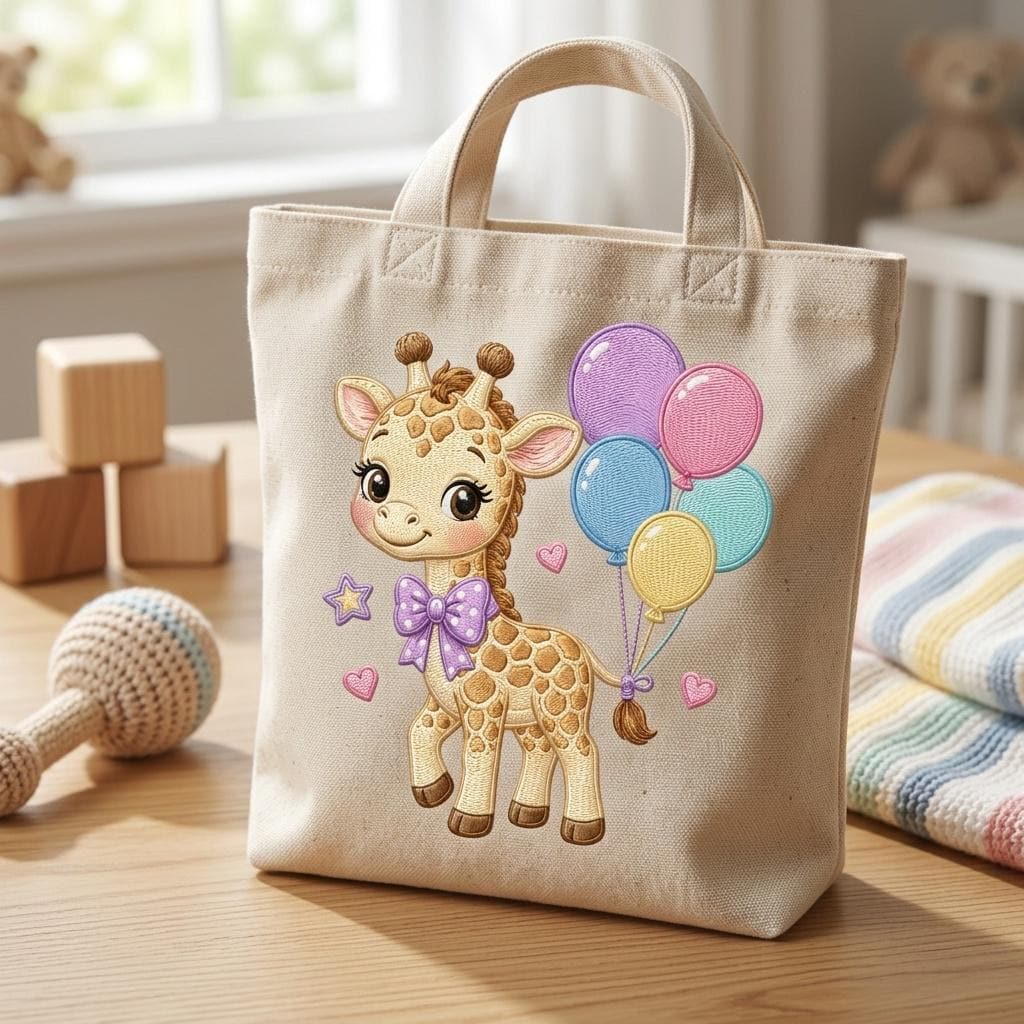 Cute Giraffe Balloon Embroidery Design, Kawaii Safari Animal, Baby Shower Design, Colorful Machine Stitch, 5 sizes, Digital Download - image 3