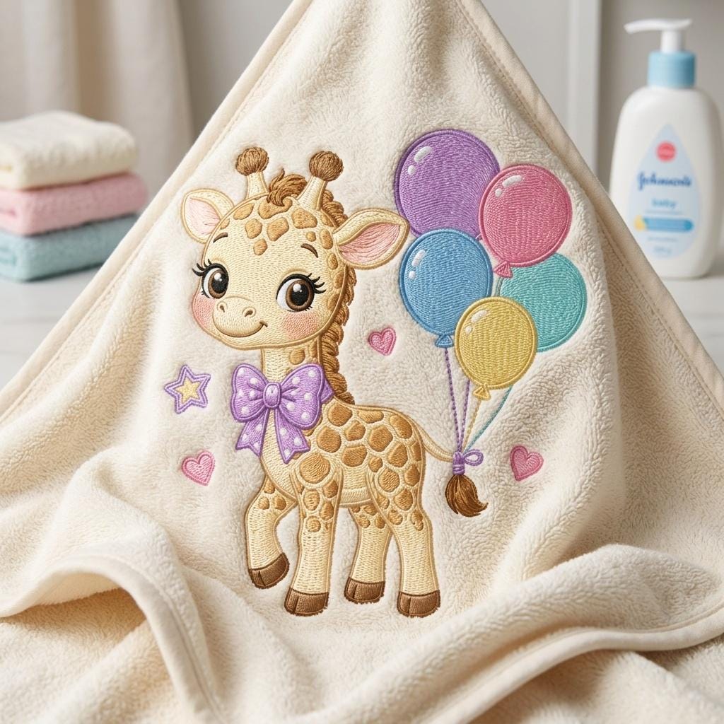 Cute Giraffe Balloon Embroidery Design, Kawaii Safari Animal, Baby Shower Design, Colorful Machine Stitch, 5 sizes, Digital Download - image 7